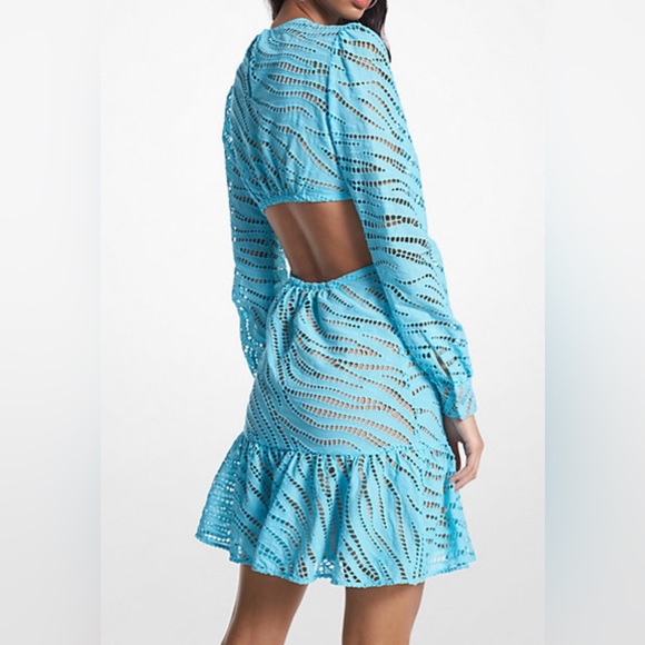 NWT MICHAEL by Michael Kors Elegant Blue ZebraPrint Eyelet Cutout Dress size XXS - Picture 2 of 10